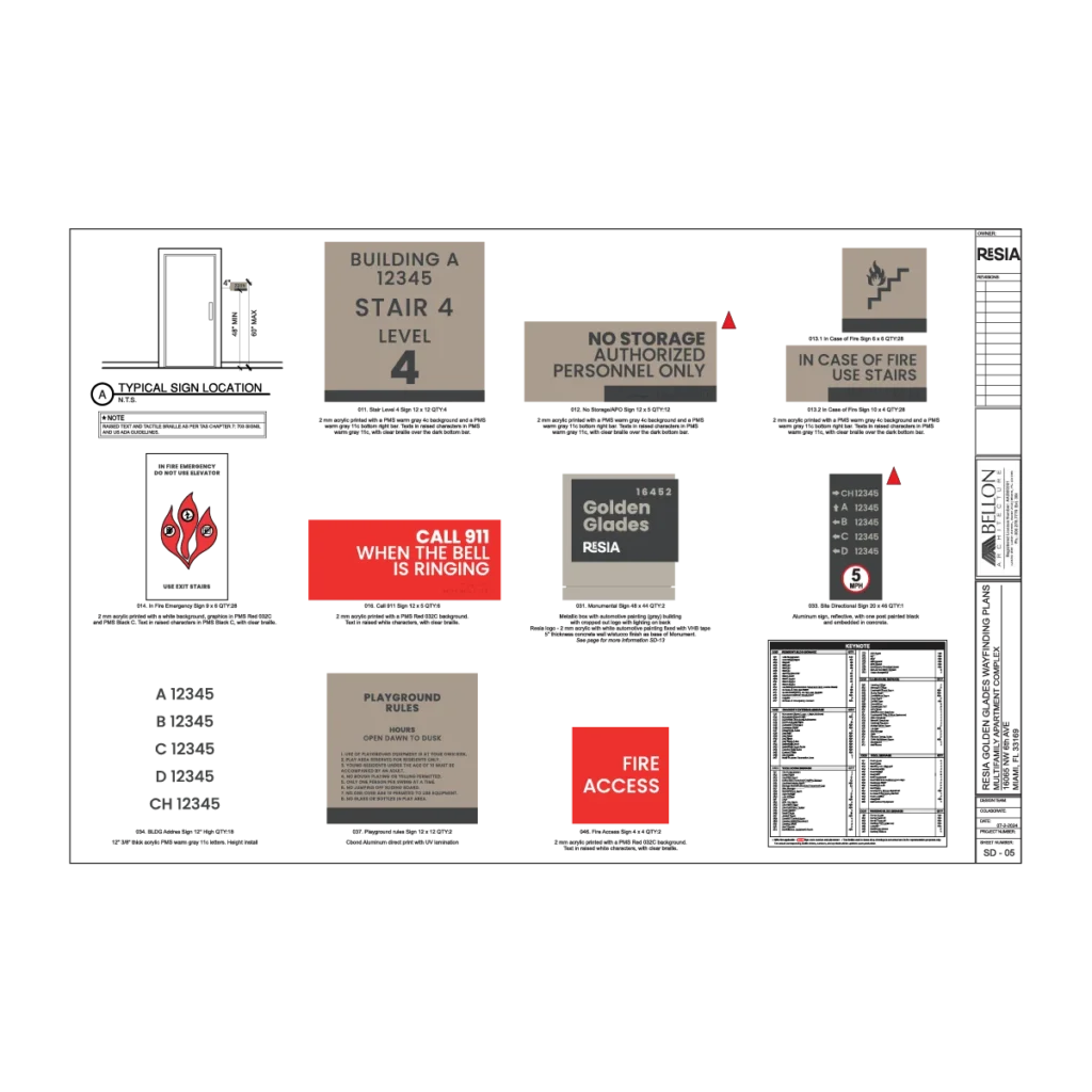 Wayfinding plans for signage.